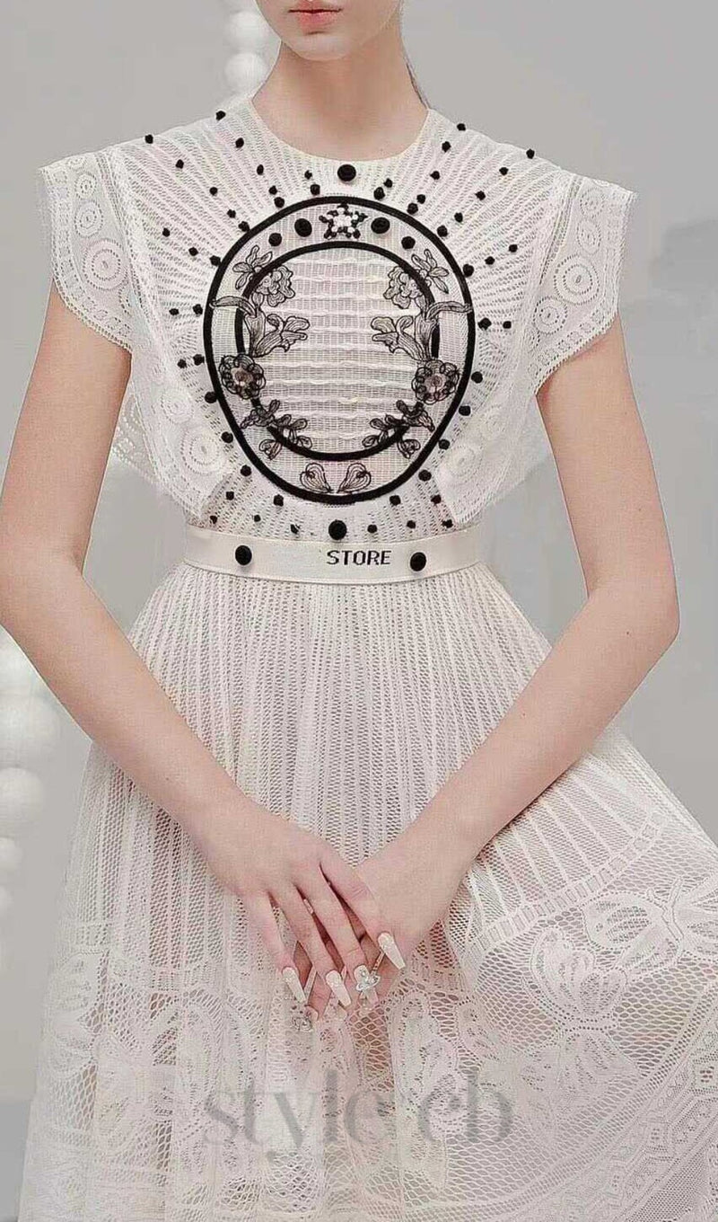 EMBROIDERY LACE MIDI DRESS IN WHITE