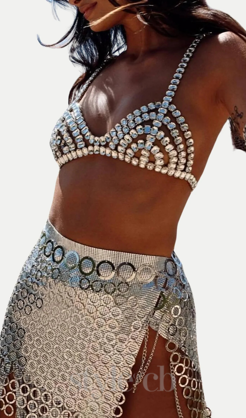 Cael Crystal Bra in Silver
