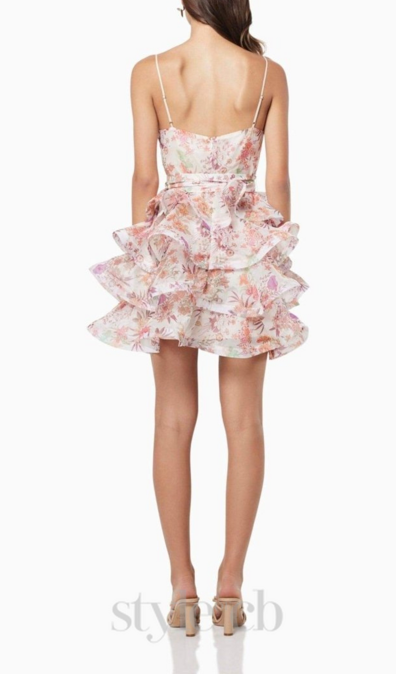 AMANDA MULTICOLOR FLORAL PRINTED RUFFLE MINI DRESS