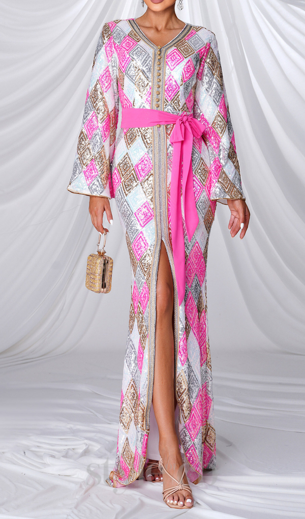 Geometric Patterns print maxi dress in pink