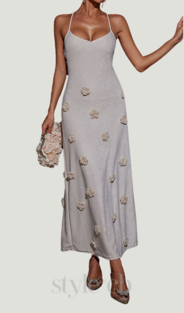 GIORGIO GRAY FLOWER KNITTED MAXI DRESS