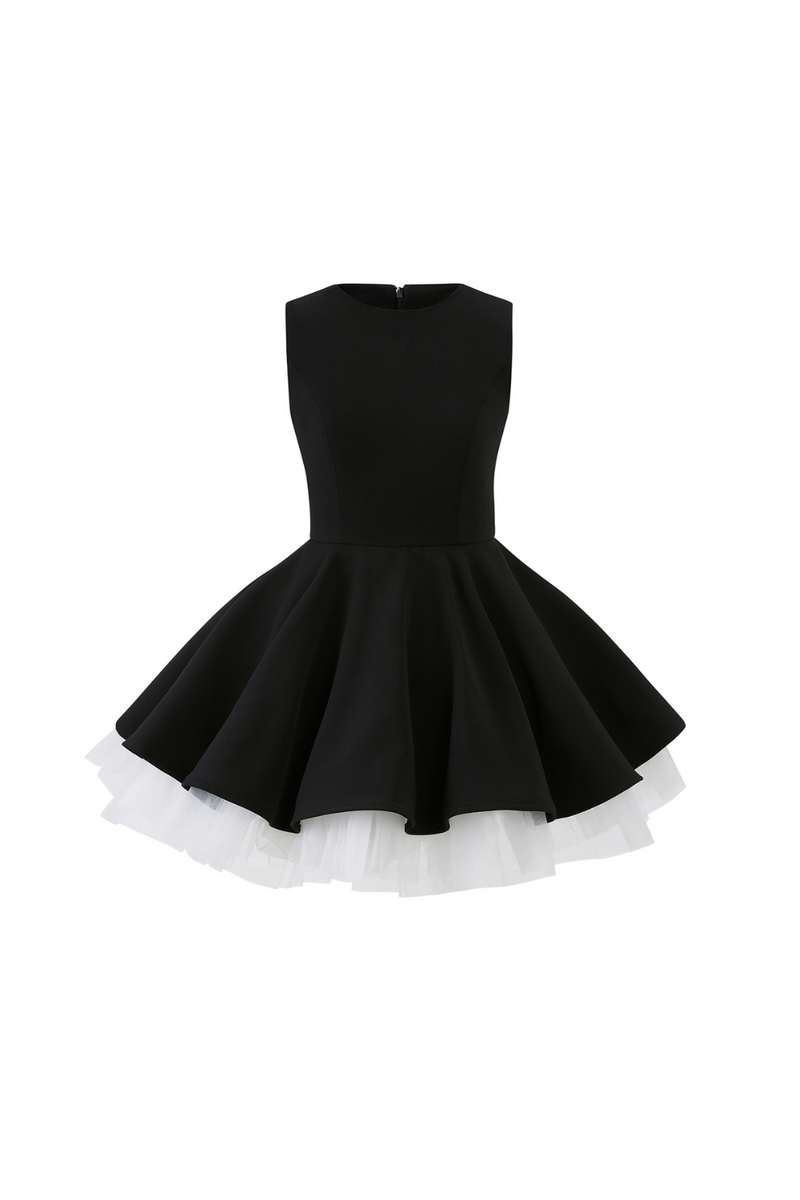 carol mesh stitching sleeveless tutu dress in black