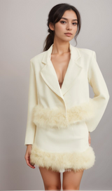 Valérie feather-hem blazer & skirt matching set