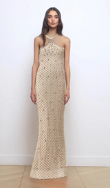 Claudine white embellished halterneck maxi dress