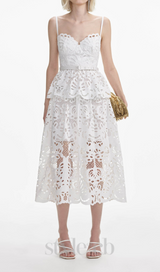 EVELYN CUT OUT LACE LAYERING MIDI DRESS IN WHITE