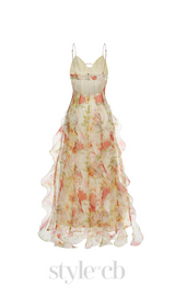 BELINDA YELLOW FLORAL VERTICAL RUFFLE TRIM MAXI DRESS