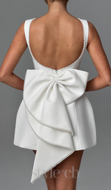 TRISTA BOWKNOT PEARL BACKLESS MINI DRESS IN WHITE