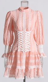 FLOUNCY RUFFLES SHORT CORSET DRESS IN PINK