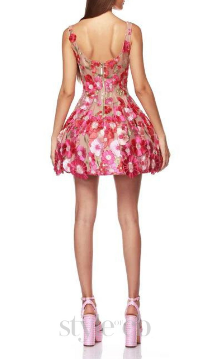 JASMINE MULTI PINK FLORAL EMBELLISHMENT MINI DRESS