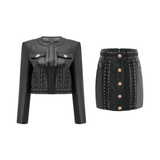 Daphné eyelet-embellished leather jacket & skirt matching set