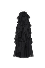 Caysie Halter Floral Ruffle Layered Maxi Dress in Black