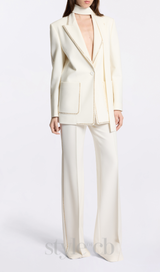 DEBORAH WHITE SCARF-DETAILED WOOL CREPE BLAZER SET