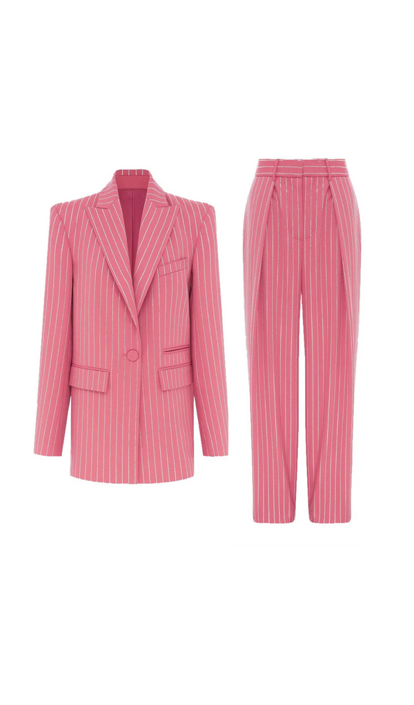 Ally Crystal Pinstripe Blazer Set in Pink