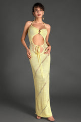 NANIADI KNIT TIE CUTOUT DRESS IN YELLOW