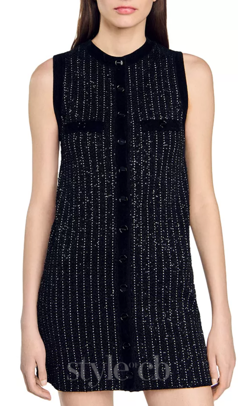 mini dress in black with stripe Embellished