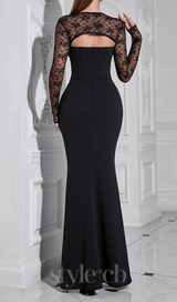 JACQUELINE TULLE SLEEVE BANDAGE MAXI DRESS IN BLACK