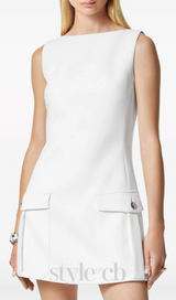 Stretch Crepe Strapless Mini dress in white