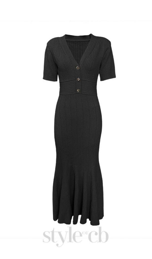 DOLORES BLACK POINTELLE MIDI DRESS