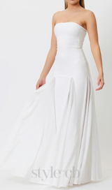 pleated trim strapless maxi dress in white