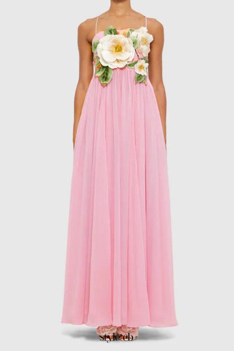 joann Appliqué Camellia Floral Maxi Dress in pink