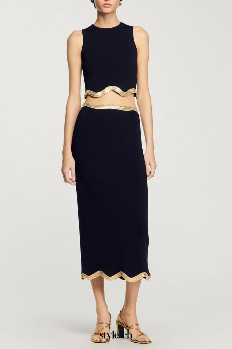 black Long knitted skirt with chain detail