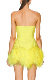 YELLOW NEON FEATHERS MINI DRESS