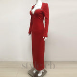 sylvia crystal embellished long sleeve maxi dress in red