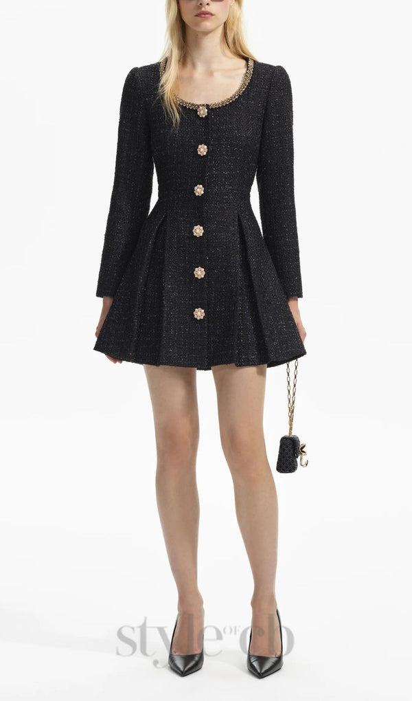 BLACK BOUCLE TAILORED MINI DRESS