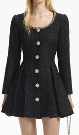 BLACK BOUCLE TAILORED MINI DRESS