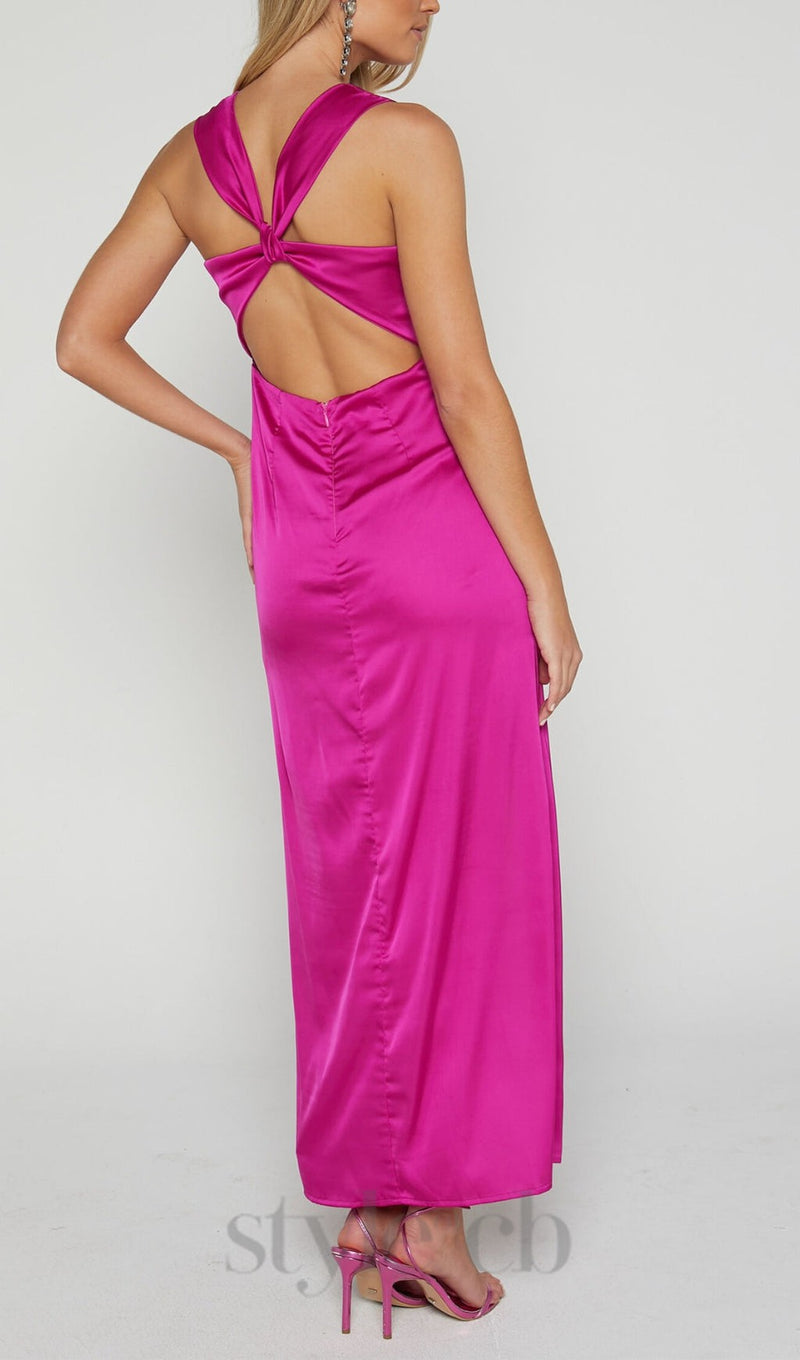 TWIST DETAIL MIDI DRESS IN FUCHSIA