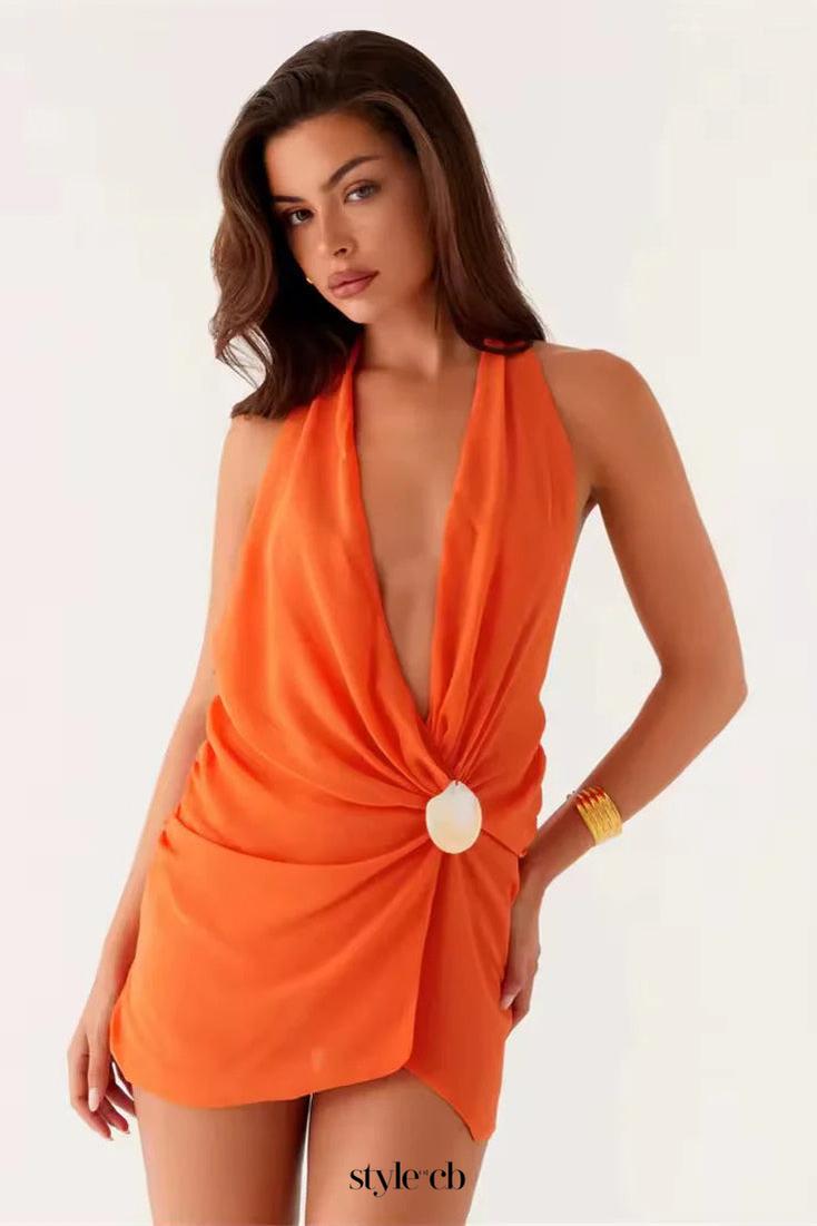 orange Beach Halter Neck Mini Dress