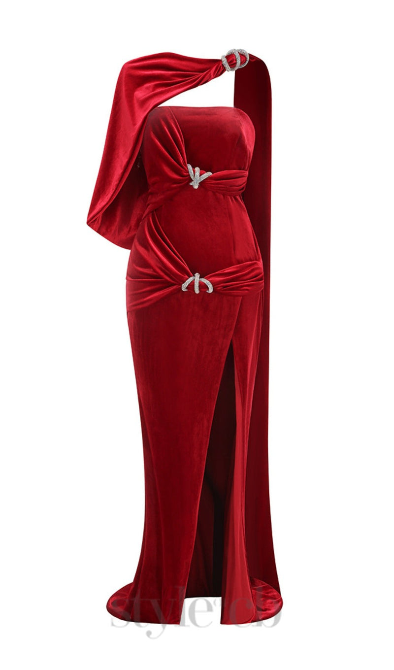 velvet caplet maxi dress in red