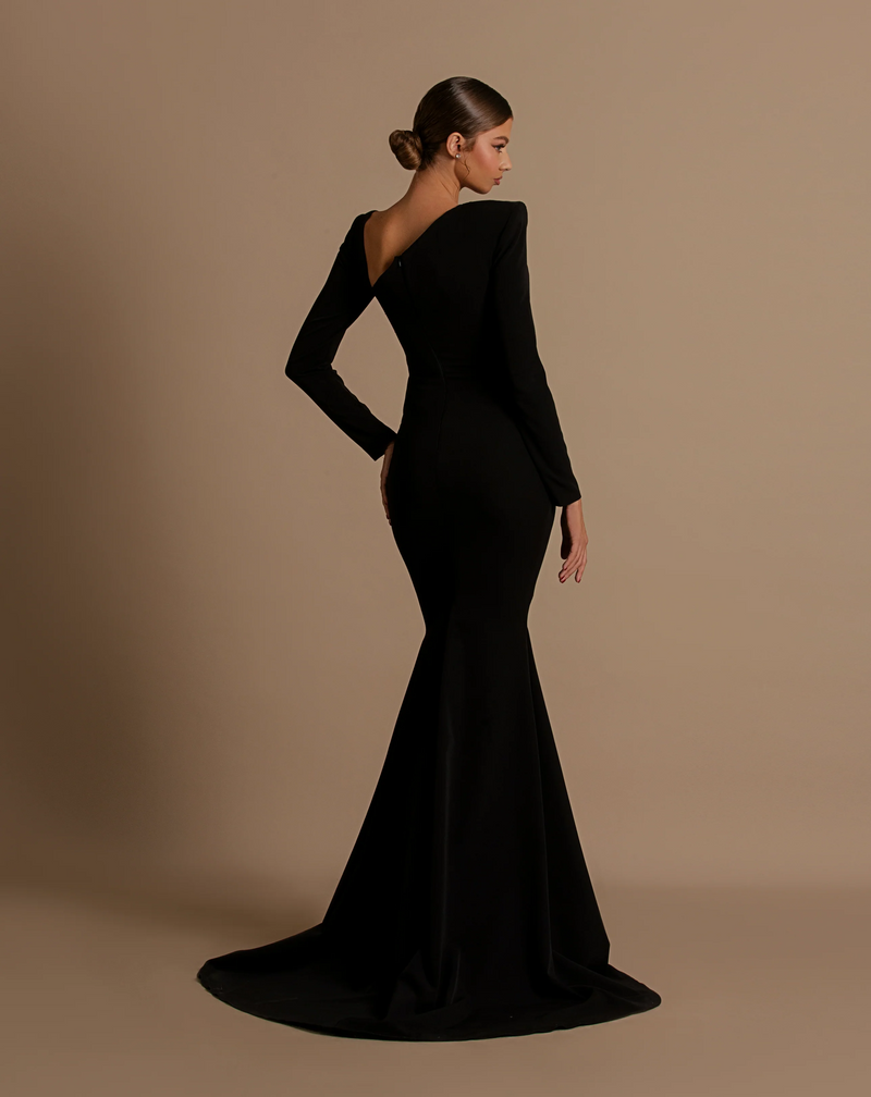 Rhinestone Embellished Floor-Length Dress in black