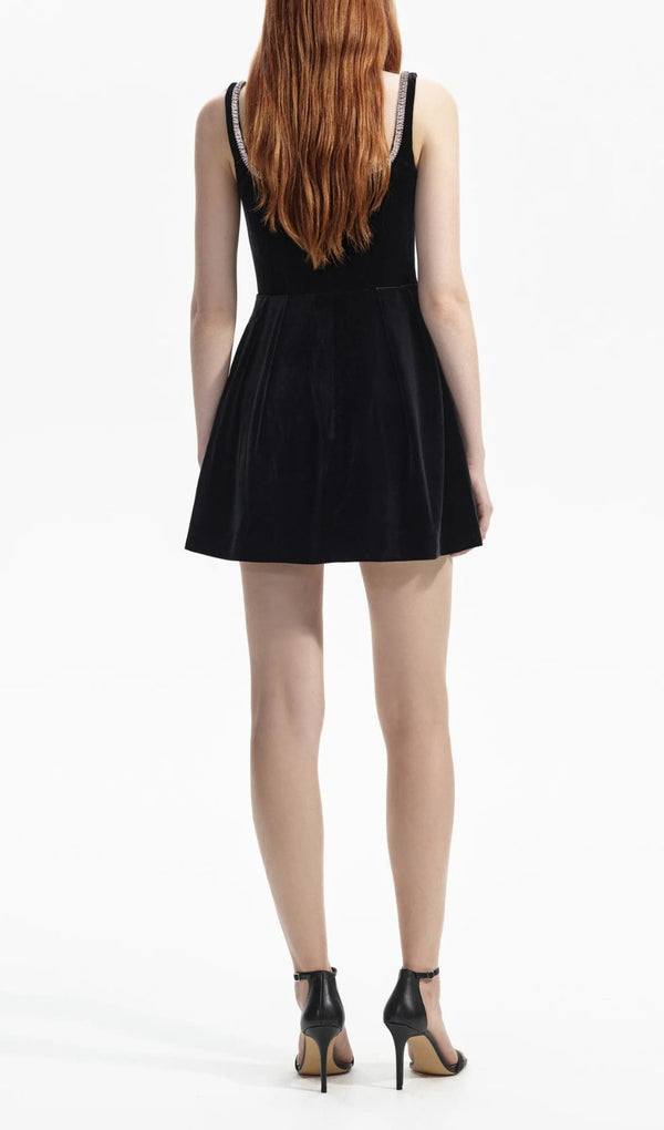 BLACK VELVET SKATER MINI DRESS