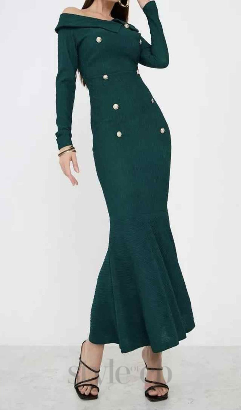 MERMAID LONG SLEEVE MAXI DRESS IN GREEN