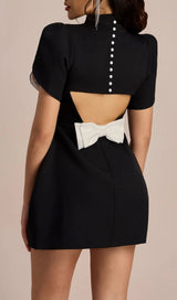 FANNY BACK CUT-OUT BOWKNOT BLACK MINI DRESS