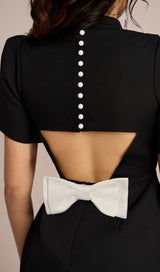 FANNY BACK CUT-OUT BOWKNOT BLACK MINI DRESS