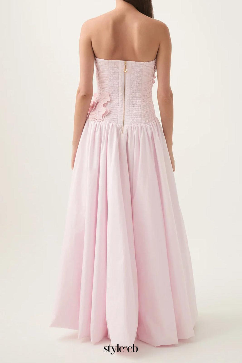 nancy Bubble Hem Maxi Dress in Pastel pink