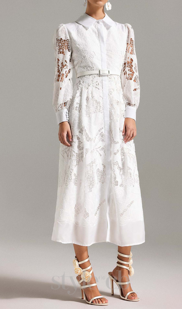 JIKISY LACE MIDI DRESS IN WHITE