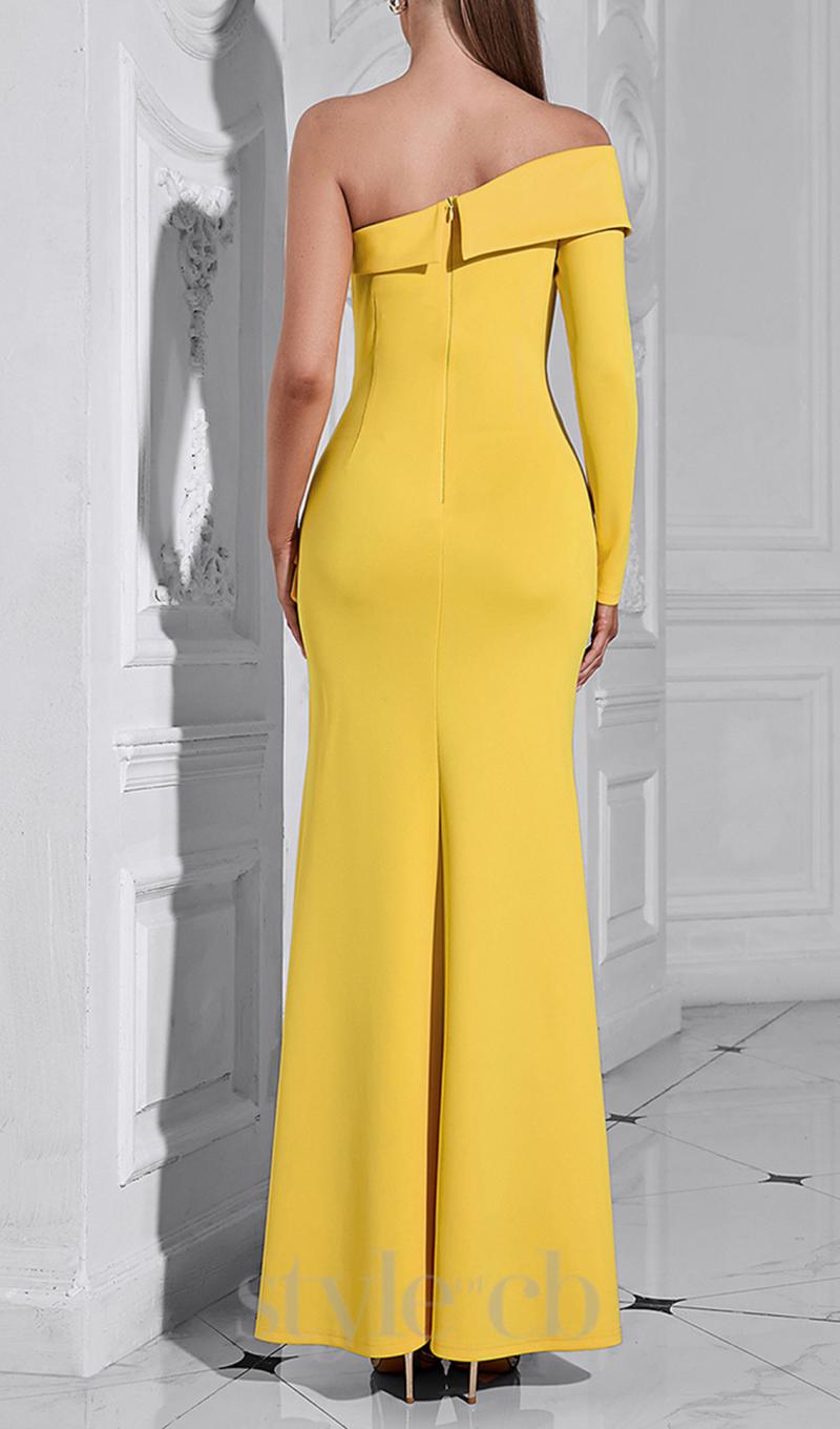 Brook off-shoulder bodycon midi dress in yellow