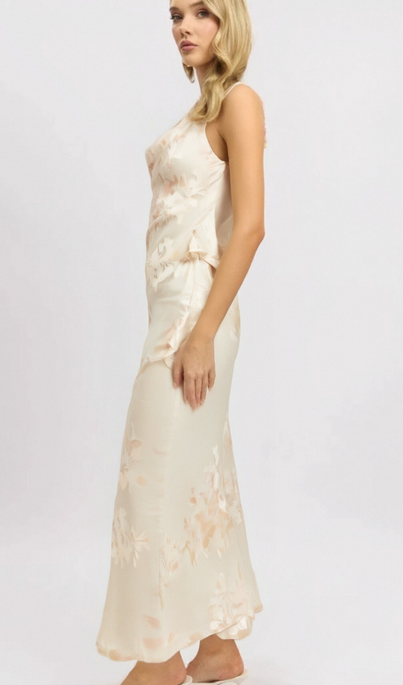 Yolanda beige floral-jacquard midi dress