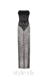 HAZEL CRYSTAL-COVERED STRAPLESS BLACK MAXI DRESS