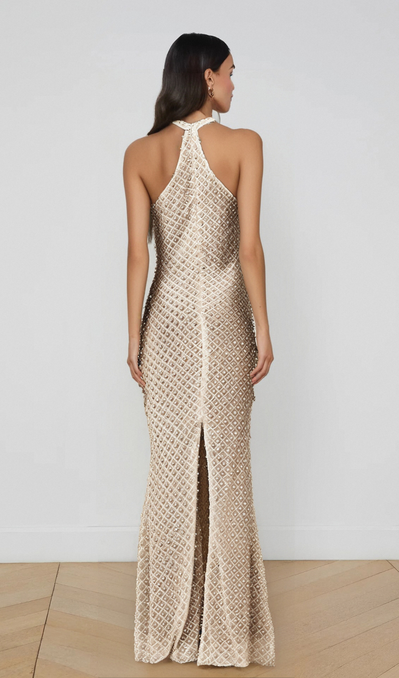 Claudine white embellished halterneck maxi dress