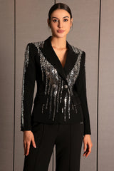 Faidra Rhinestone Double Breasted Lapel Blazer in black