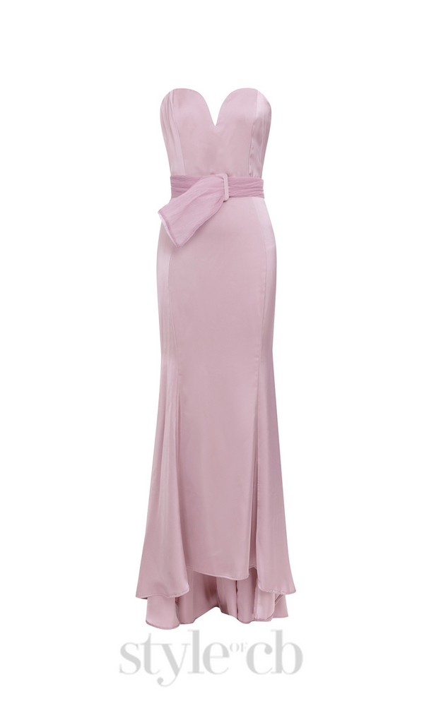 YETTA DUSTY PINK OFF-SHOULDER SLEEVELESS RUCHED GOWNS