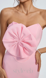 ANNABELLE BOWKNOT BANDAGE BUSTIER MIDI DRESS IN PINK