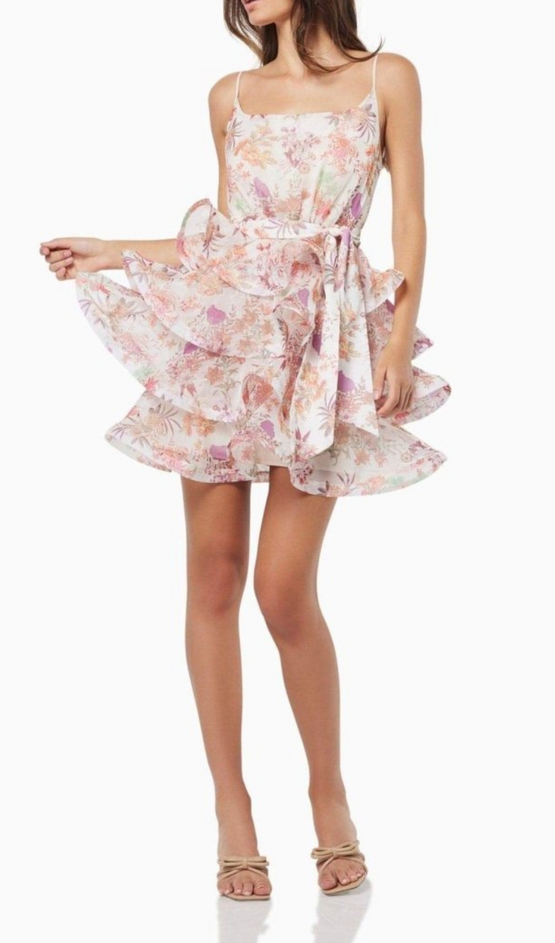 AMANDA MULTICOLOR FLORAL PRINTED RUFFLE MINI DRESS