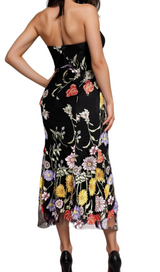 Halter Embroider Floral midi Dress in black