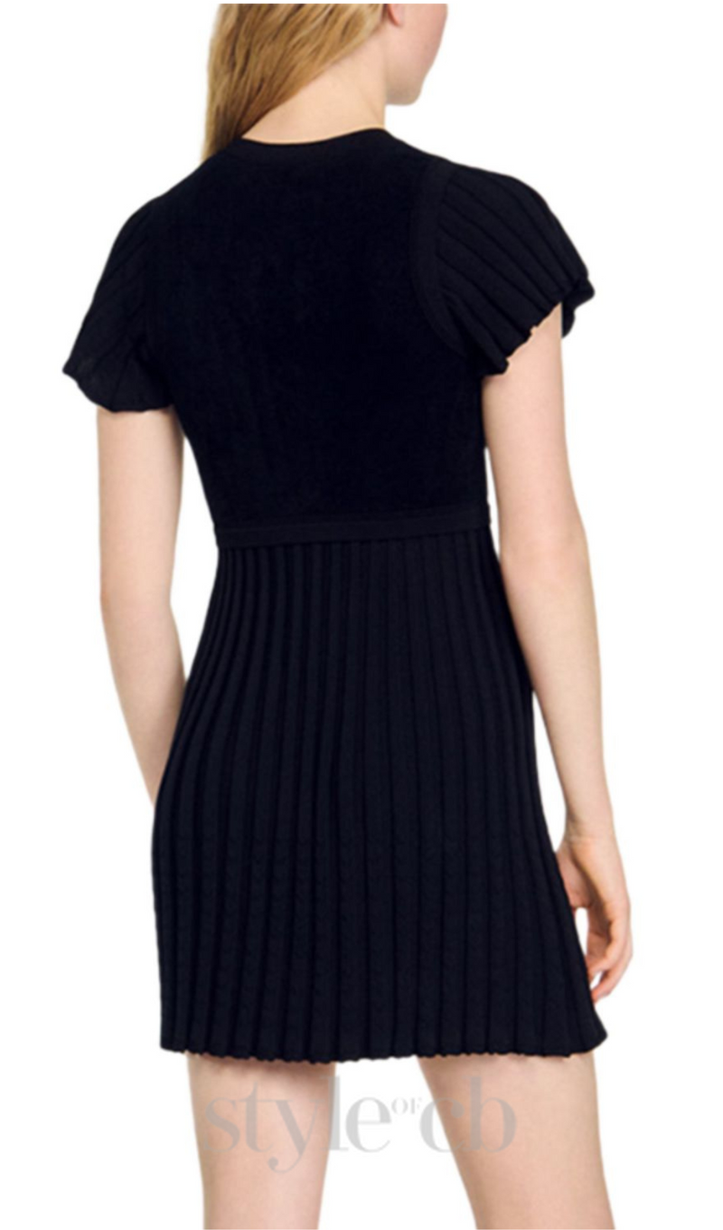 SHEILA BLACK UFFLED CUFFS KNIT MINI DRESS