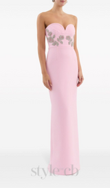 MEROY FLORAL EMBROIDERY STRAPLESS MAXI DRESS IN PINK